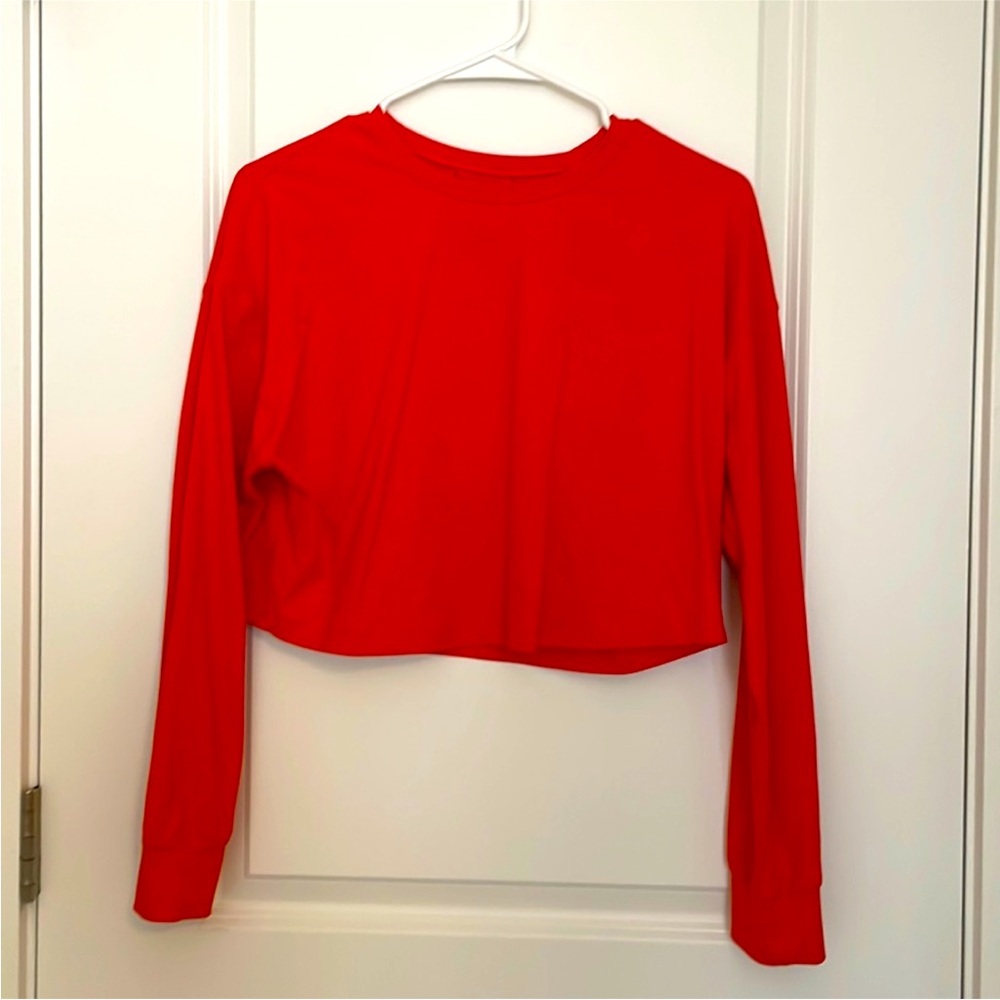Lululemon Muscle Love Bright Orange Long Sleeve Crop Training Shirt (Size 2)